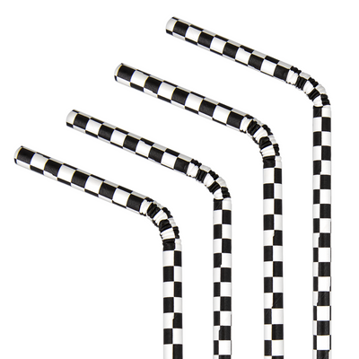 Pajitas a cuadros blancos y negros / 10 uds.