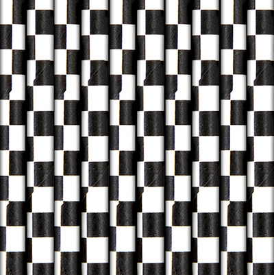 Pajitas a cuadros blancos y negros / 10 uds.