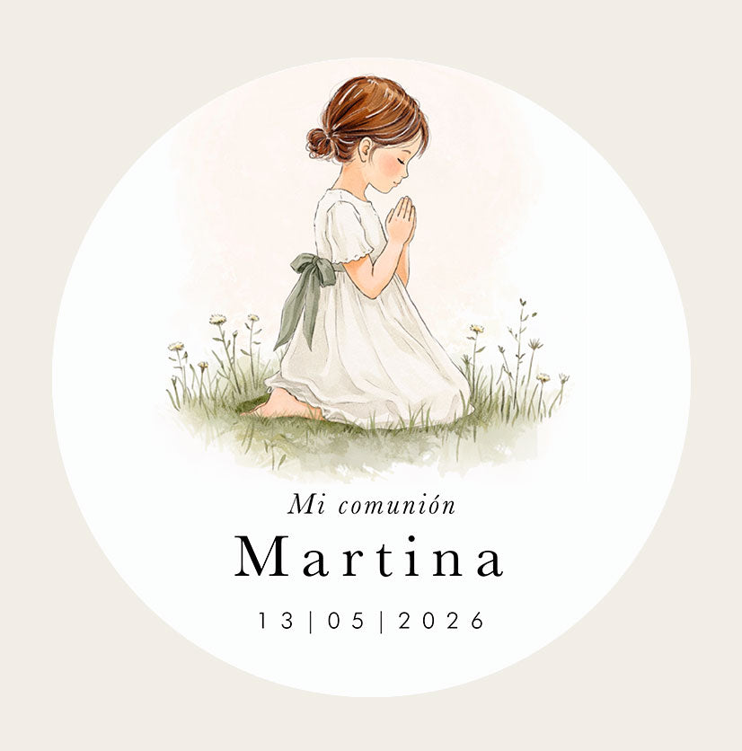 Personalized Sticker Communion Girl Praying Green Ribbon – La Fiesta de ...