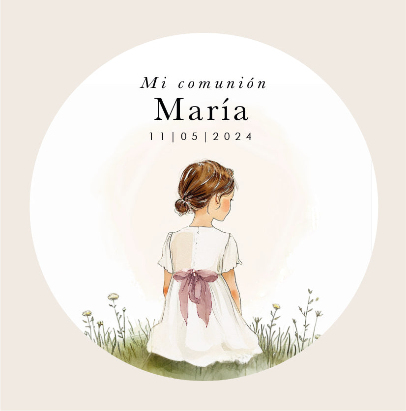 Personalized Communion Sticker Girl with pink bow