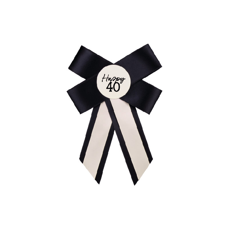 "Happy 40" Ribbon Pin with Black Border