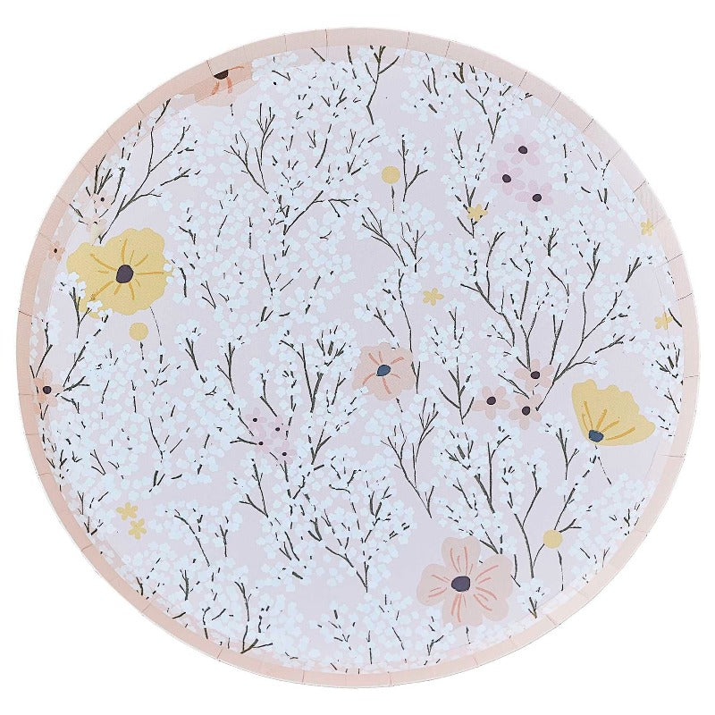 Pink floral print plates / 8 units