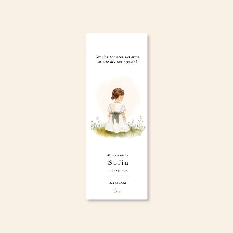 Personalized bookmark Communion Girl Green Bow