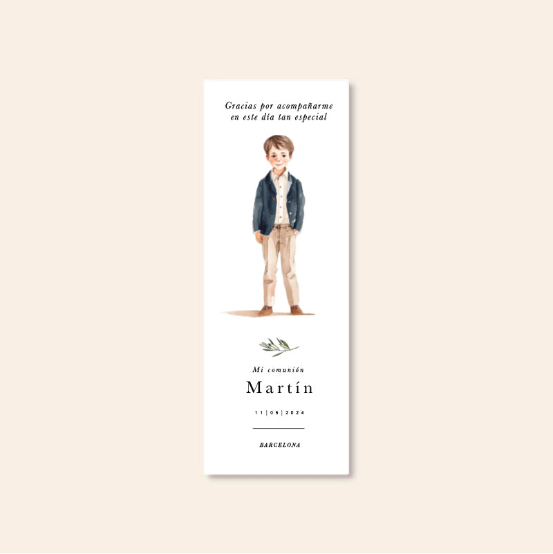 Personalized bookmark Communion Boy Olive
