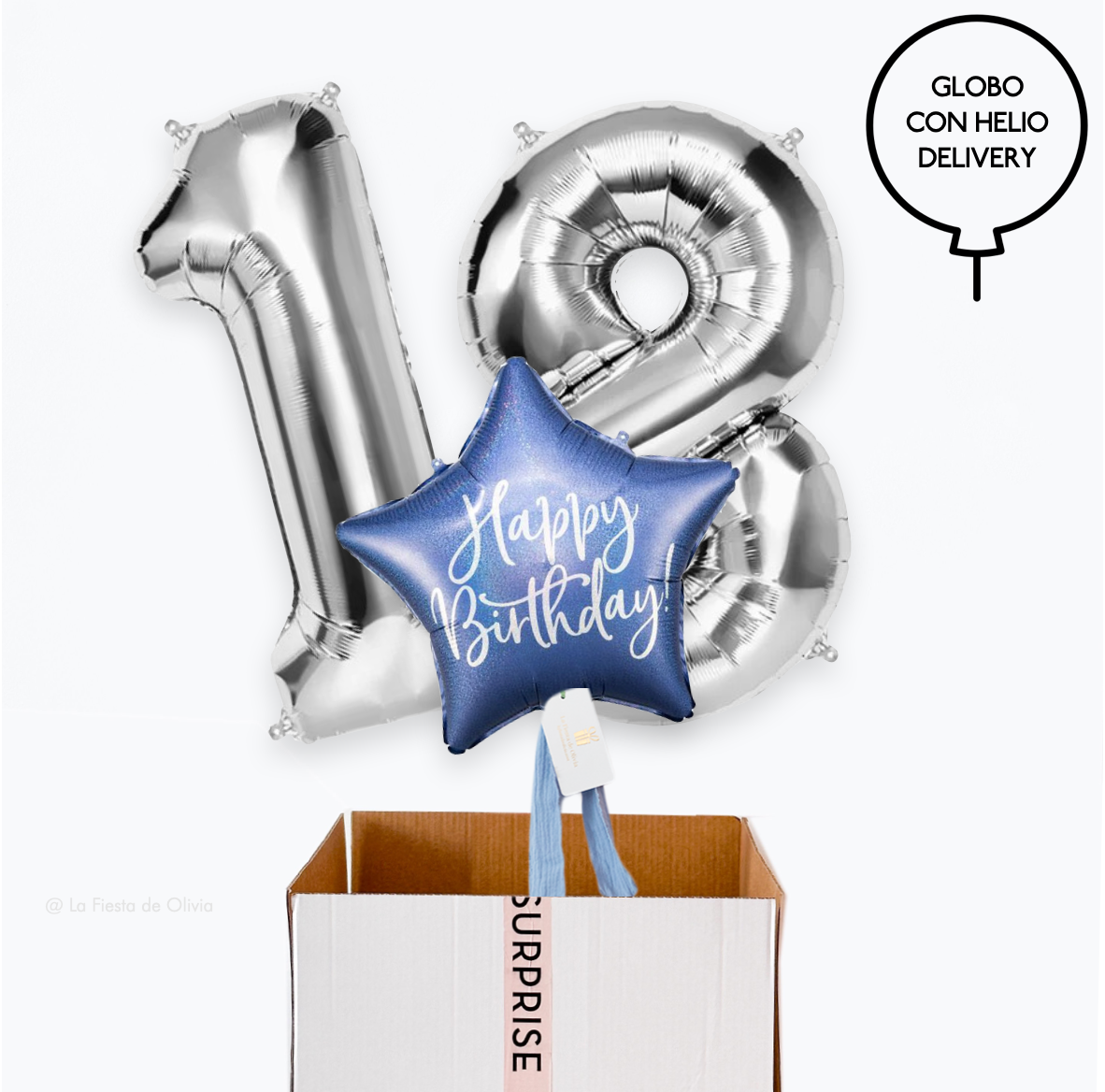 Buquê de balões inflados Happy Birthday azul