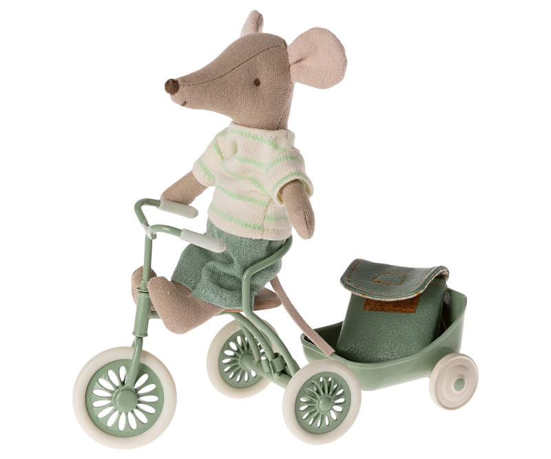 Rato triciclo Maileg Mint com mochila