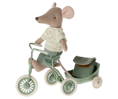 Rato triciclo Maileg Mint com mochila