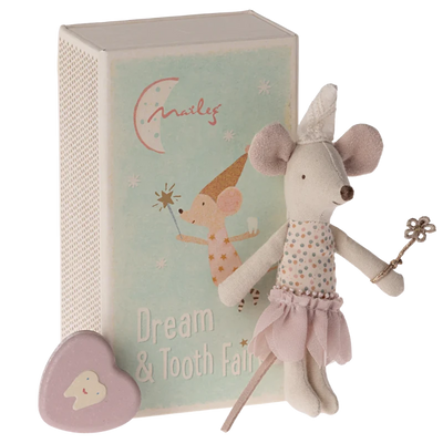 Pink tooth fairy mouse with metal box