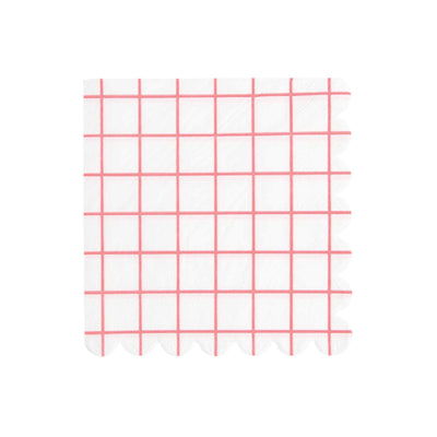 Servilleta de cuadros coral neon / 20 uds.