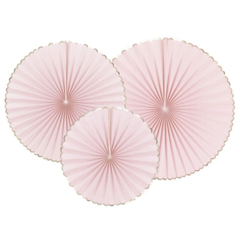 Kit de leque de papelão rosa pastel com borda dourada