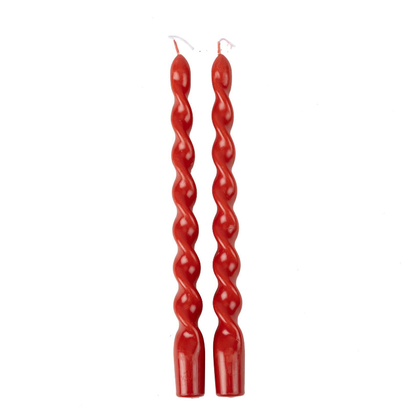 Red twisted candle set / 2 pcs.