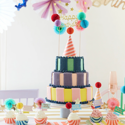 Topo de bolo feliz aniversário multicolorido