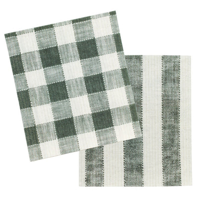 Green Striped Kitchen Towels / 2 pcs