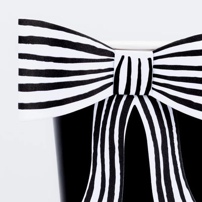 Black cups with striped bow / 8 pcs.