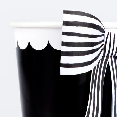 Black cups with striped bow / 8 pcs.