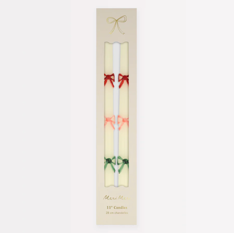 Long colorful bows candle set