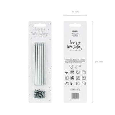 Long basic silver candles / 12 u.