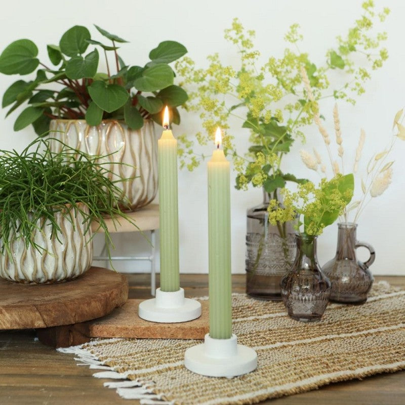 Striped candles for mint green candelabra