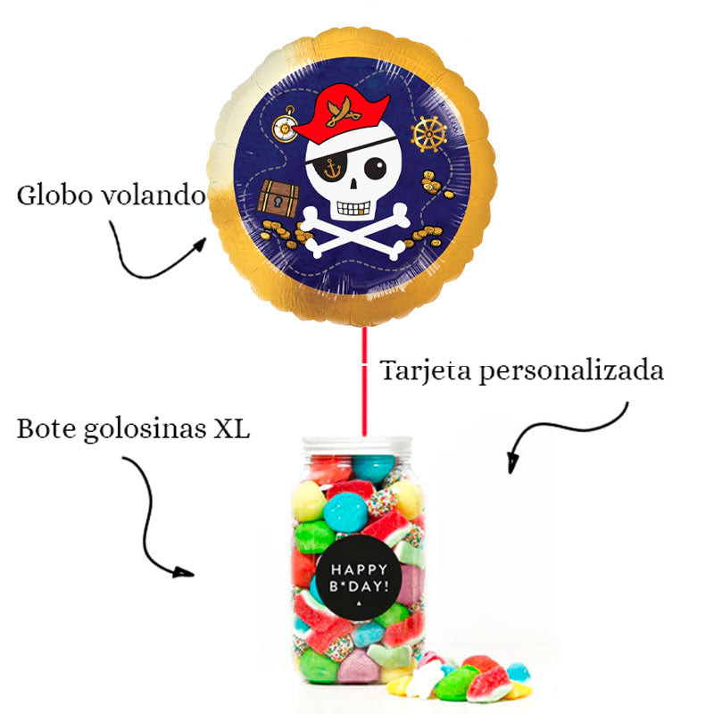 WOW BOX Pirata, golosinas y mensaje personalizado.