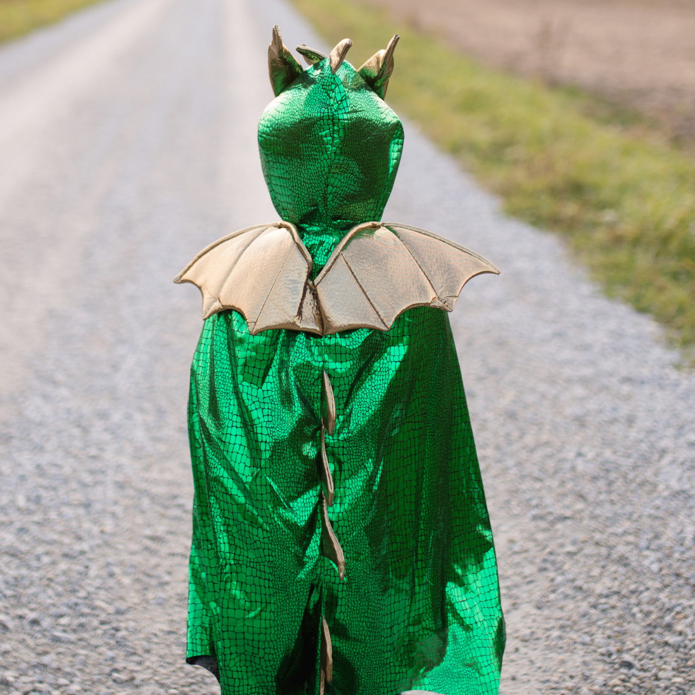 Fato de cabo de dragão verde brilhante com asas