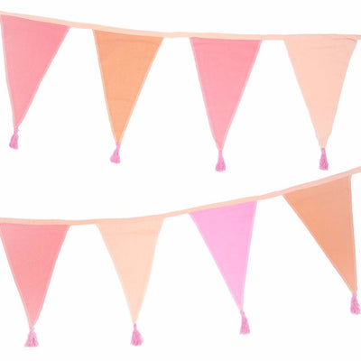 Grinalda bandeirolas de tecido mix rosa