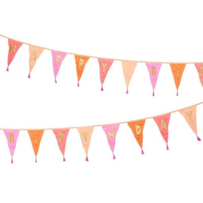 Grinalda bandeirolas de tecido mix rosa HAPPY BIRTHDAY