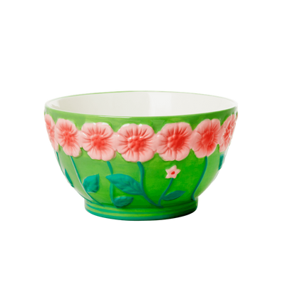 Bowl de cerámica verde con flores