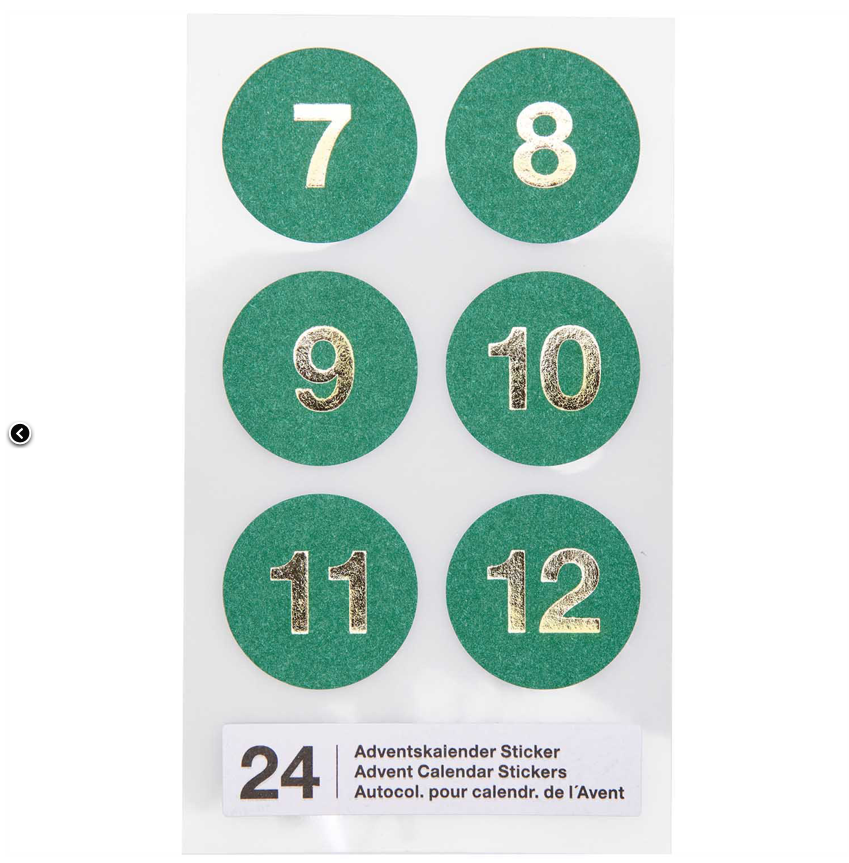 Autocolantes com números verdes do calendário de advento