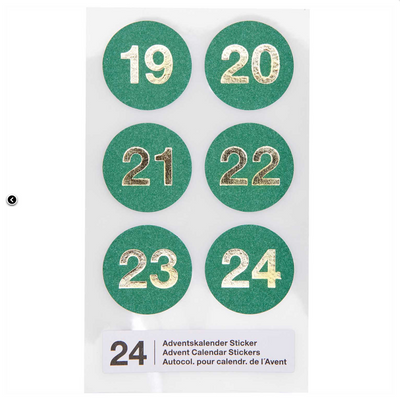 Autocolantes com números verdes do calendário de advento