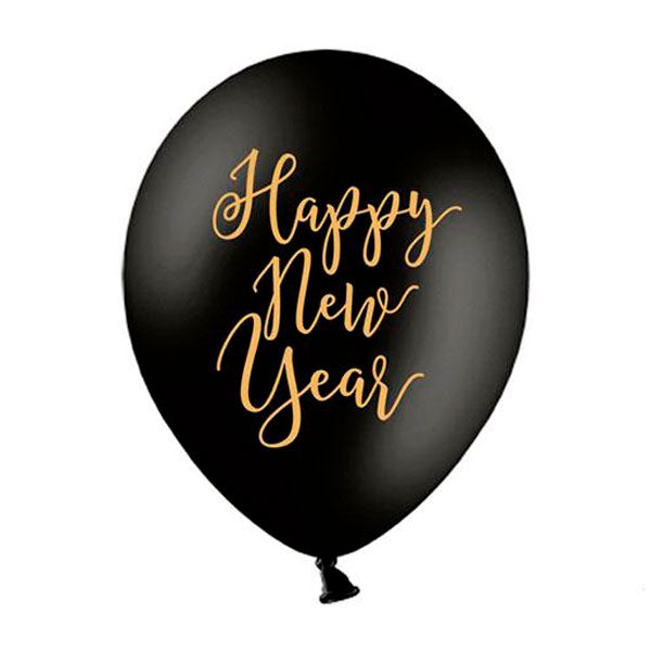 Black Happy New Year balloon / 6 pcs.