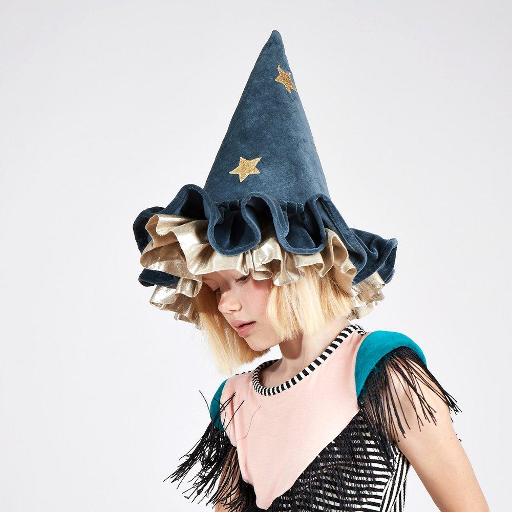 Blue and gold velvet witch hat