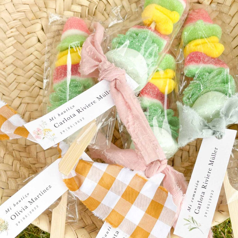 Pink fabric personalized sweets skewer / 6 pcs.