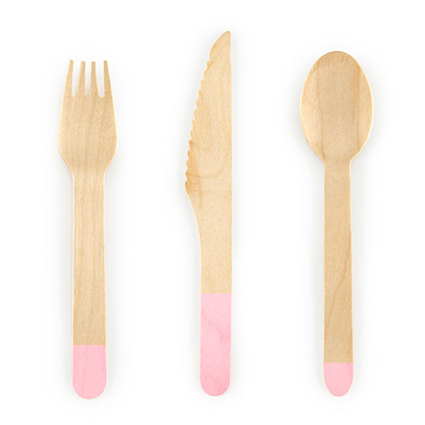 Pink eco wooden cutlery set 6 pax / 18 pieces