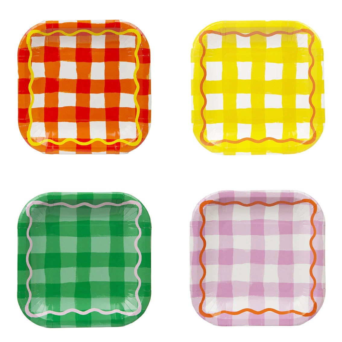 Multicolored vichy square plates / 12 pcs.