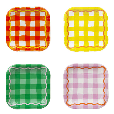Multicolored vichy square plates / 12 pcs.