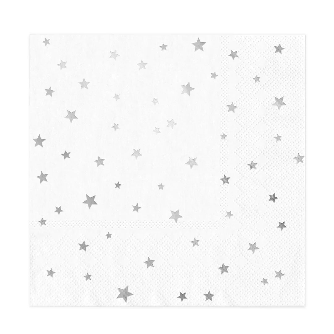 Lunch napkins with basic silver stars / 10 units.