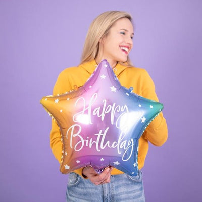Balão foil estrela mix unicórnio Happy Birthday