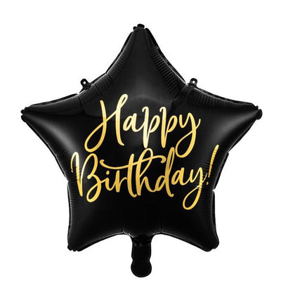 Balão foil estrela preto Happy Birthday