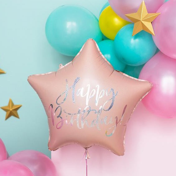 Balão foil estrela rosa Happy Birthday