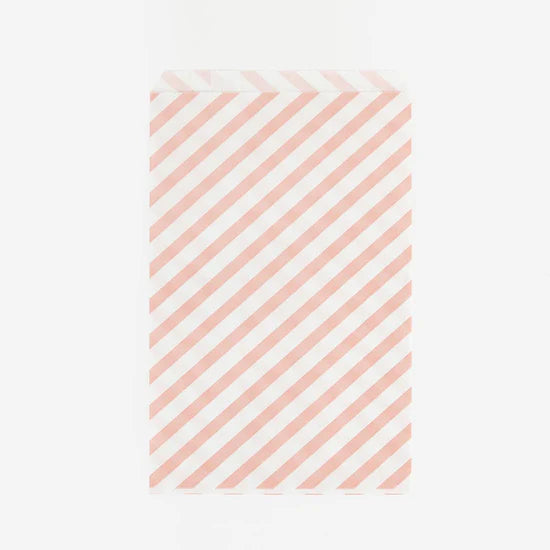 Pink striped paper bags / 10 units.