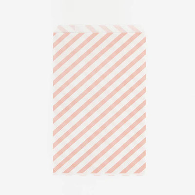 Pink striped paper bags / 10 units.