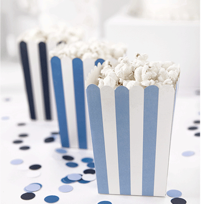 Blue stripe mix popcorn boxes / 6 units.