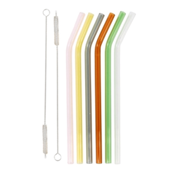 Multicolored Eco glass straws / 12 pcs.