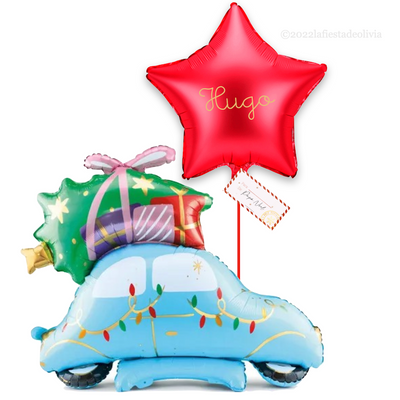 Set deco Coche Navidad y estrella hinchados con helio <br> (solo Barcelona y Madrid)