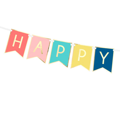 Grinalda bandeirolas Happy B-day colorido basic