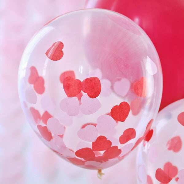 Mix de Balões São Valentim em rosa, vermelho e confete / 5 unidades.