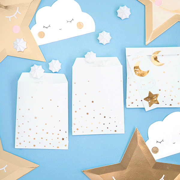 Paper bags glitter foil stars / 6 units.