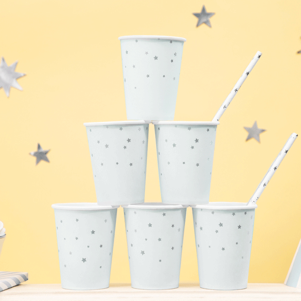 Light blue glasses with silver stars / 6 pcs.