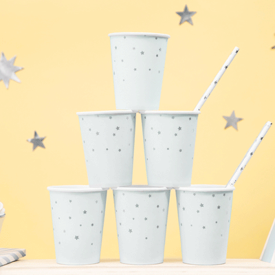 Light blue glasses with silver stars / 6 pcs.