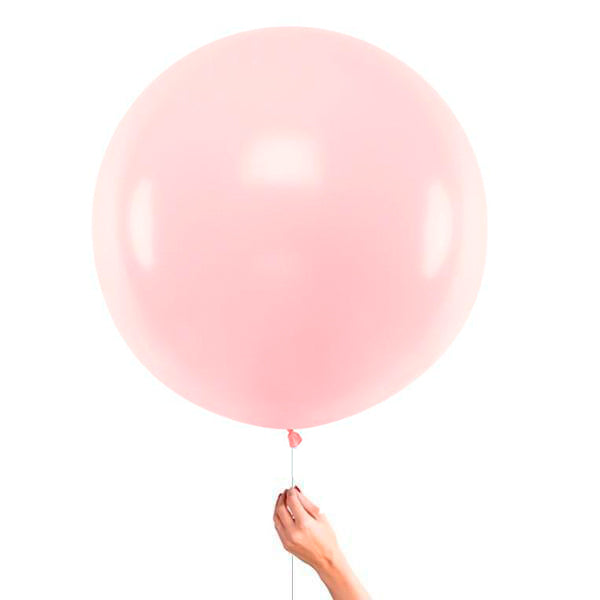 Balão L decorado com listras de tecido rosa e mint
